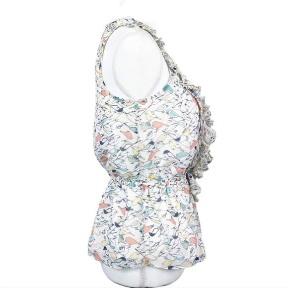 LC Lauren Conrad Bird Print Ruffled Sleeveless Blouse with Elastic Waist Small - Picture 2 of 12